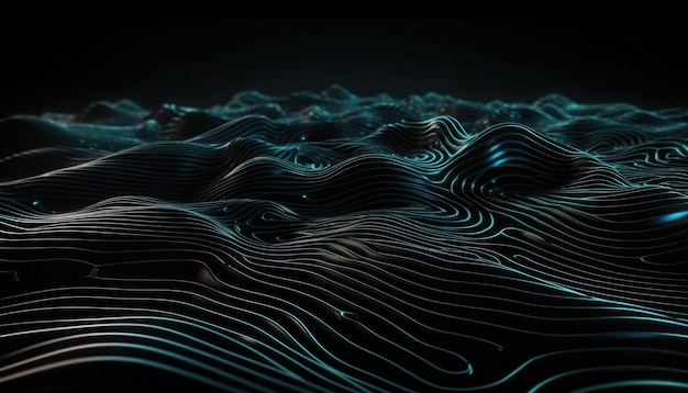 Wavy Black And Neon Metallic 3D Background Generative AI