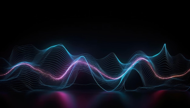 Wavy Black And Neon Metallic 3D Background Generative AI