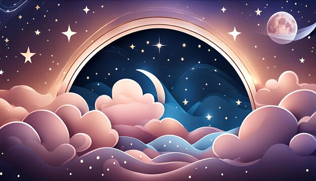 Wavy clouds and starry night background