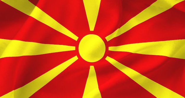 Wavy flag of North Macedonia Flag of a free country The flag flutters in the wind Textiles satin