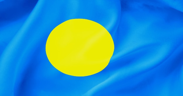 Wavy flag of Palau Flag of a free country The flag flutters in the wind Textiles satin