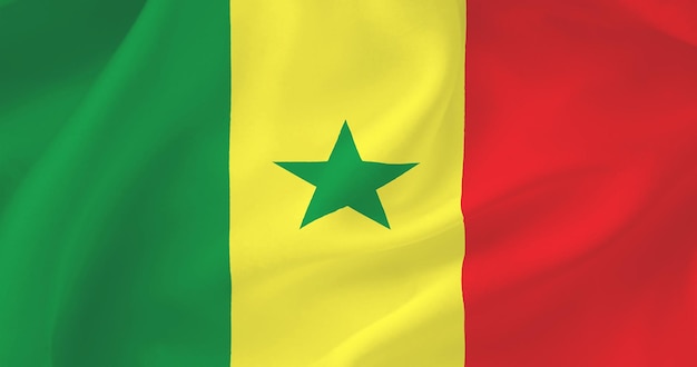 Wavy flag of Senegal Flag of a free country The flag flutters in the wind Textiles satin