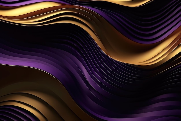 Wavy Golden and Purple Metallic 3D Background Generative AI