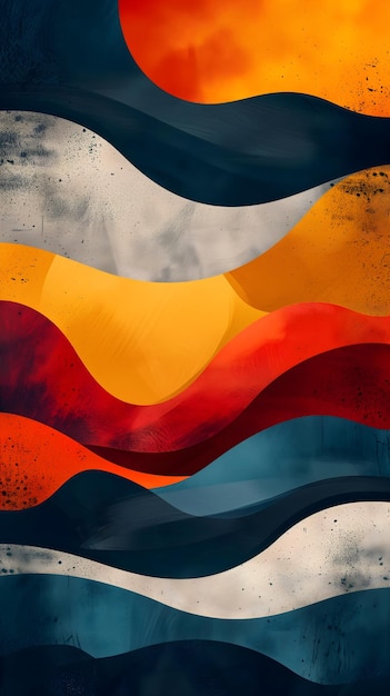 Wavy layers of color with textures in moern abstract design