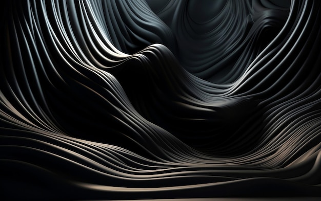 Wavy pattern in black metallic tones Generative AI