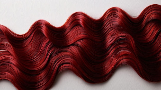 Wavy Red Hair Strands on White Background