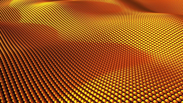 Wavy surface of many gold balls 3d rendering background modern computer generated