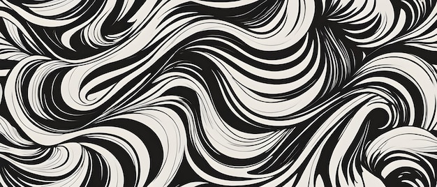 Photo wavy and swirled brush strokes seamless pattern black and white wallpaper