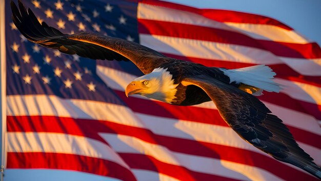 Wavy United States of America flag with an eagle symbolizing Memorial Day May27