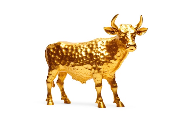 Wealth Concept Golden Cow or Calf on a white baclground Generative AI