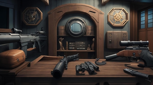 Photo weapon interior in escape game