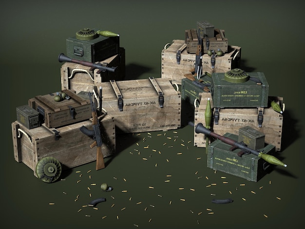 Weapons and ammunition. 3d illustration