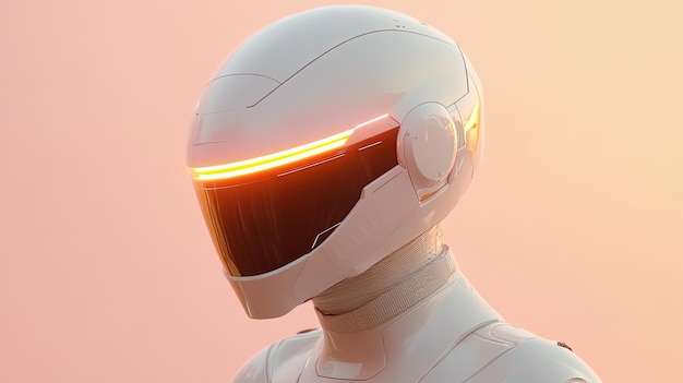 Wearable augmented reality helmet with immersive virtual reality experiences and safety features futuristic design on a mannequin softly glowing