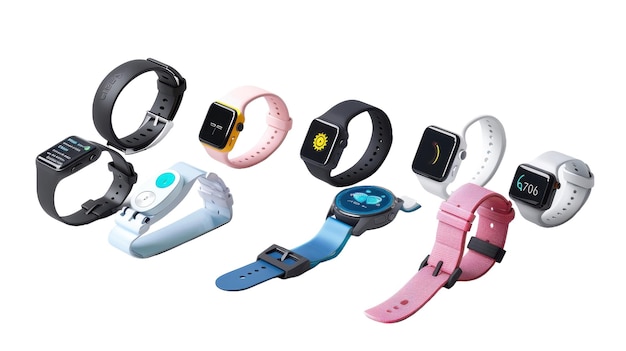 Photo wearable trackers and smartwatches collection on white background