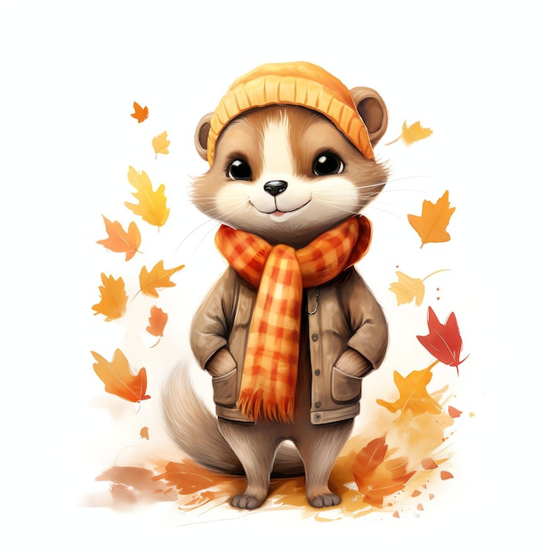 Weasel in autumn clothes woodland