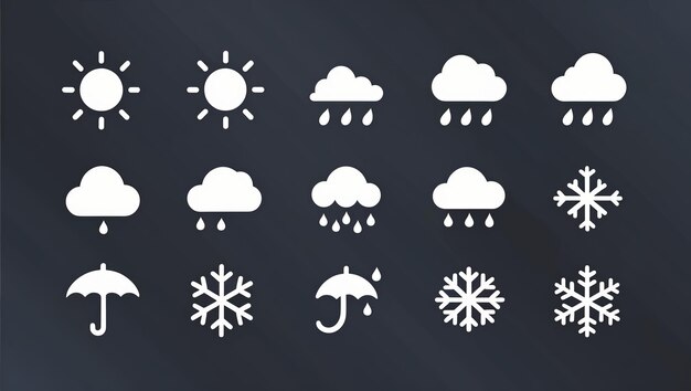 Photo weather icons depicting various climatic conditions and elements