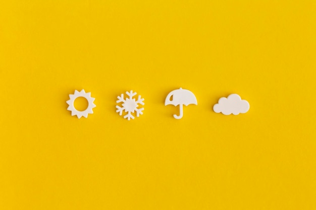 Weather icons set on yellow background. Weather forecast concept.