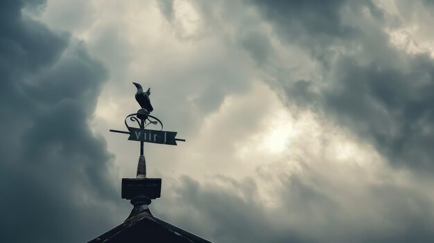 Weather vane showing wind direction under stormy sky