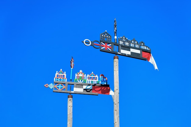 Weathercocks in Nida resort town near Klaipeda in Neringa, in the Curonian Spit and the Baltic Sea in Lithuania.