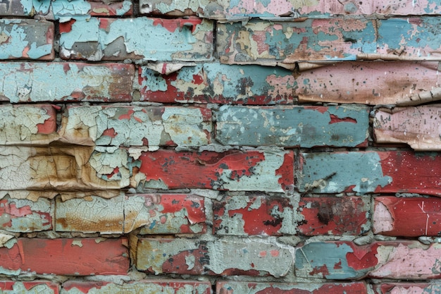 Weathered Brick Wall with Flaking Paint