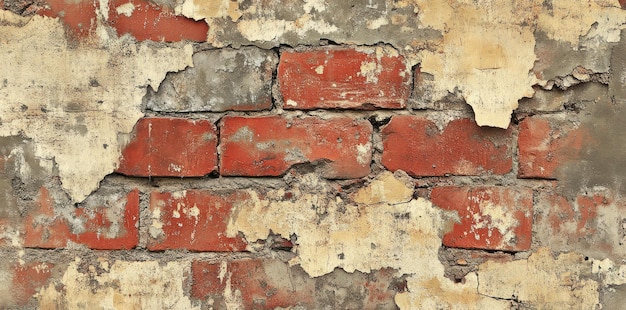 Photo weathered brick wall with peeling paint