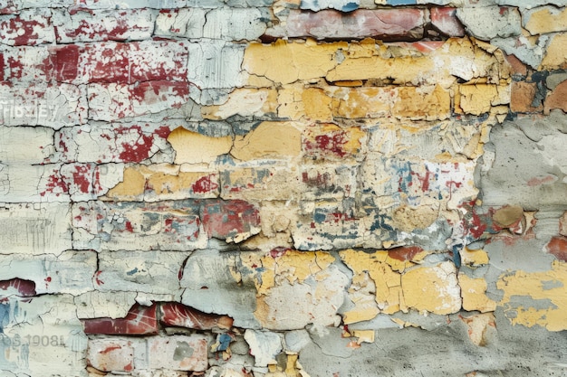 Weathered Brick Wall with Peeling Paint