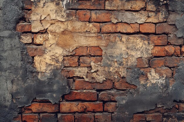 Photo weathered brick wall with peeling plaster