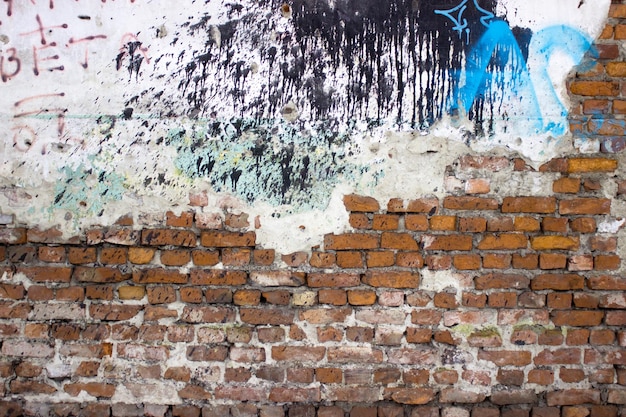 Weathered brick wall with plaster peeling off grunge texture