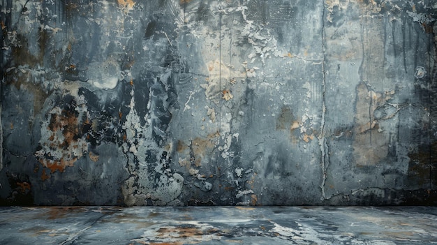 The weathered concrete wall displays a cracked surface and noticeable water damage