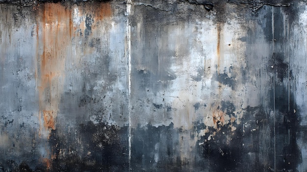 Weathered Concrete Wall with Patchy Paint and Rust