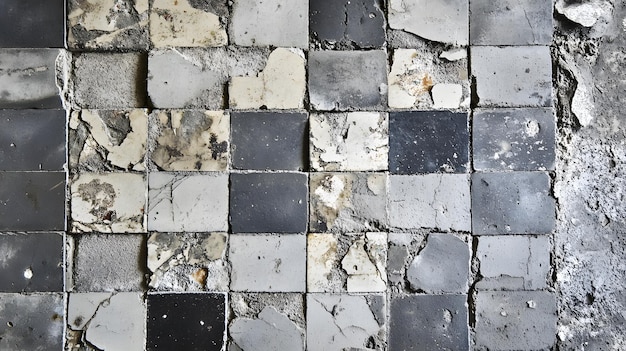 Weathered and Cracked Checkerboard Tile Wall