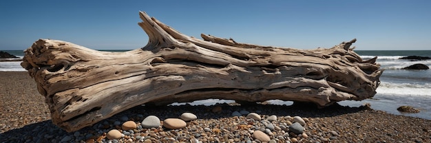 Weathered Driftwood on a Rocky Beach