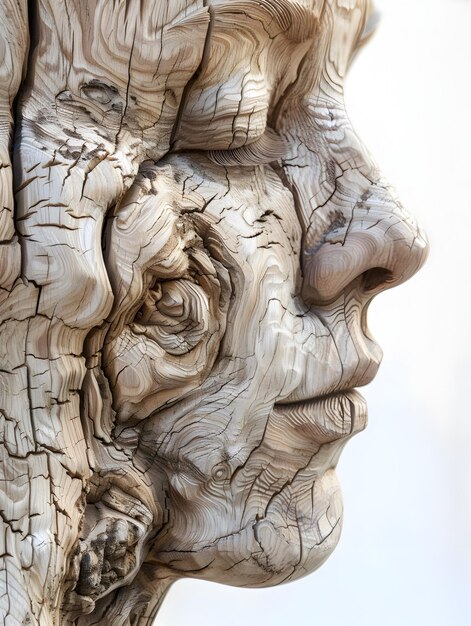 Photo weathered face carved in ancient oak reveals intricate natural patterns and textures