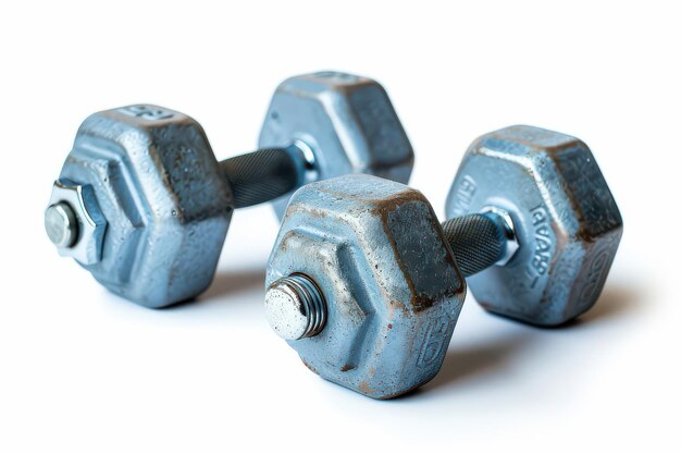 Photo weathered metal dumbbells resting on a white surface