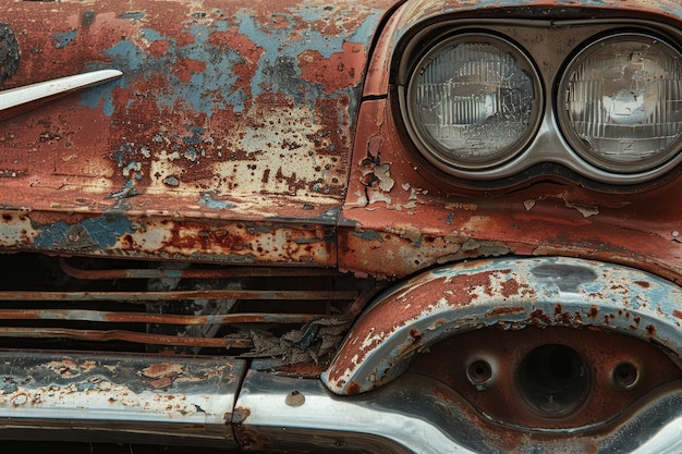 Photo a weathered rusted vintage car with a pair of scissors stuck in its door a vintage car with rustic wornout textures and retro vibes