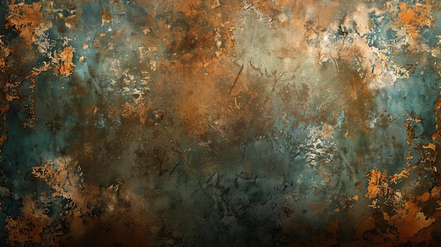 A weathered rusty surface with a dark green and orange color scheme