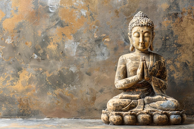 weathered stone Buddha statue in meditation pose illustration background