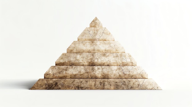 A weathered stone pyramid isolated on a white background