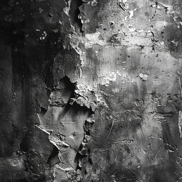 Photo weathered textured wall with peeling paint and cracks in black and white