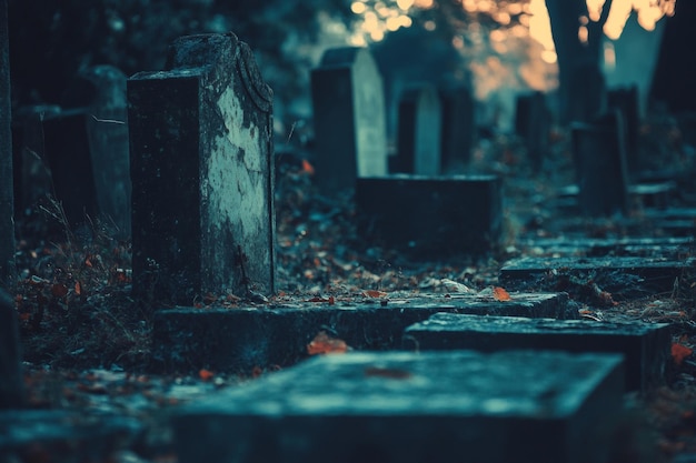 Photo weathered tombstones in a gloomy cemetery