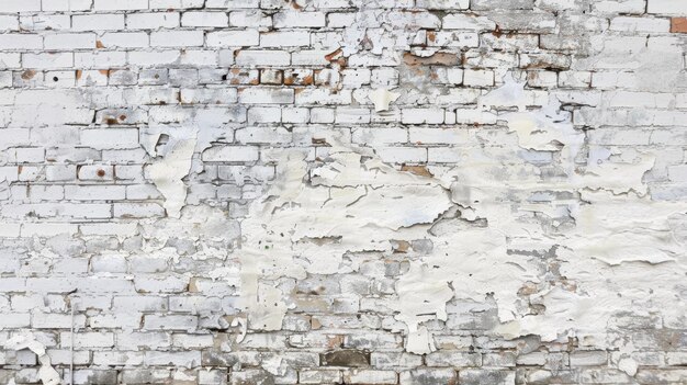 Photo a weathered white brick wall with exposed bricks showing through creating a rugged look