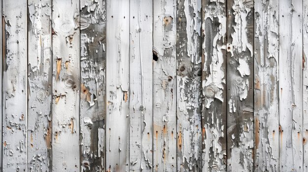 Photo the weathered white wooden planks with peeling paint create a rustic and charming aesthetic