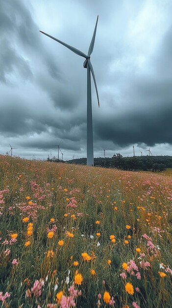 Weathered Windmill in a Foggy Field with Rainy Atmosphere