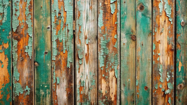 Weathered wooden fence with peeling paint texture