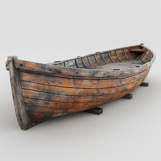 Photo weathered wooden rowboat on display