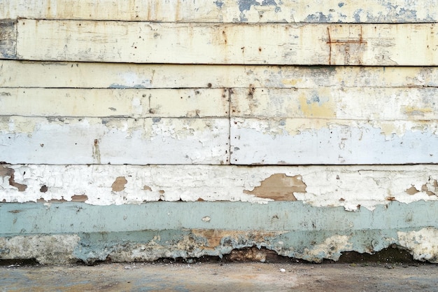 Photo weathered wooden wall with peeling paint showing signs of decay and age in a rustic setting