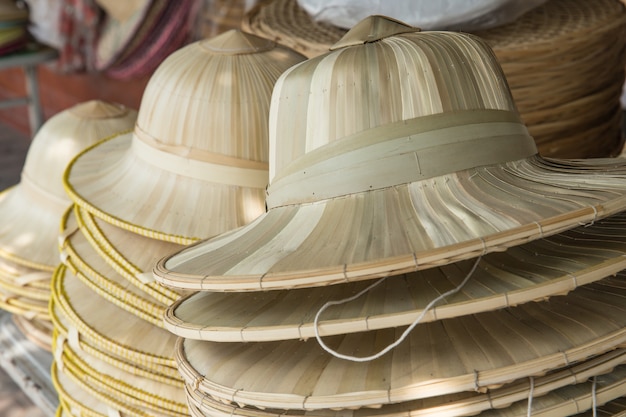 Weaving Hat. Old Fashioned Thai Style Hat on stack on sale