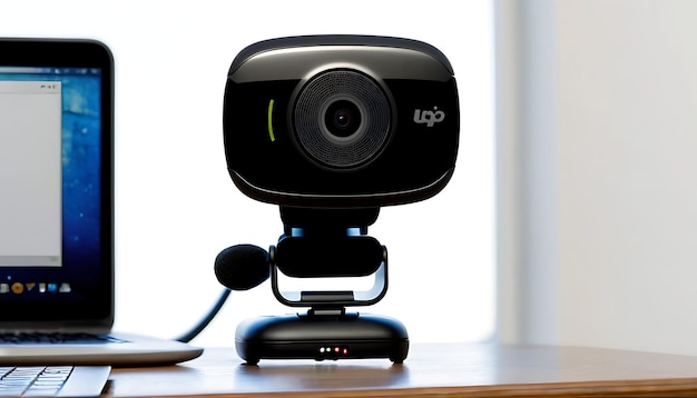 Photo web camera with builtin microphone on desk