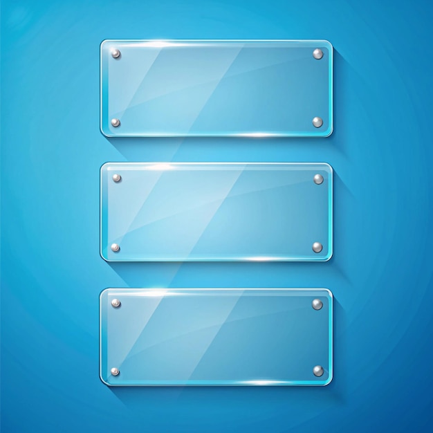 Photo web elements 3 glass plates infographic on blue