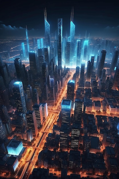 Web network illuminated digital night city cityscape web3 blockchain technology Internet connection generative ai